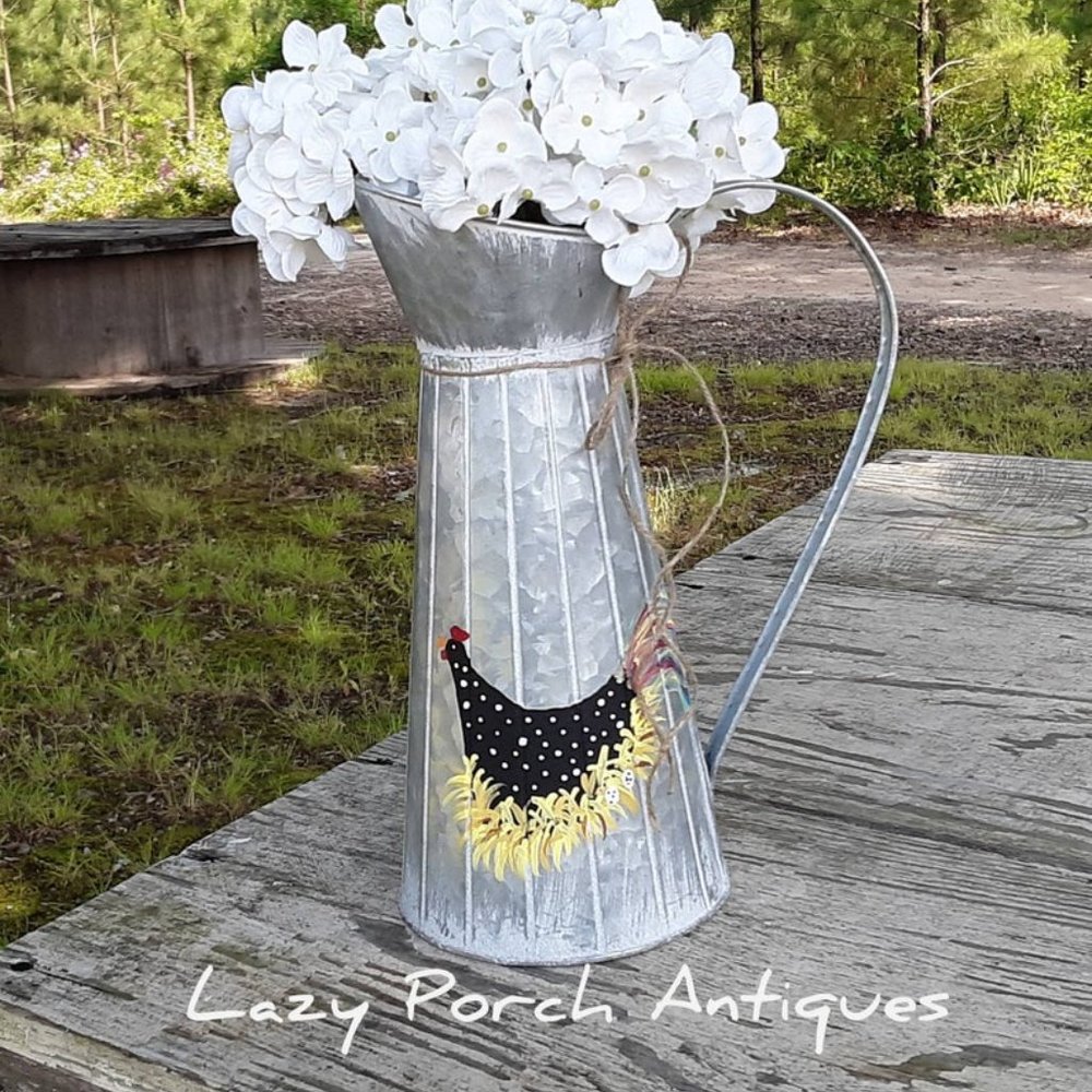 RUSTIC CHICKEN *Galvanized* Pitcher Water JUG
